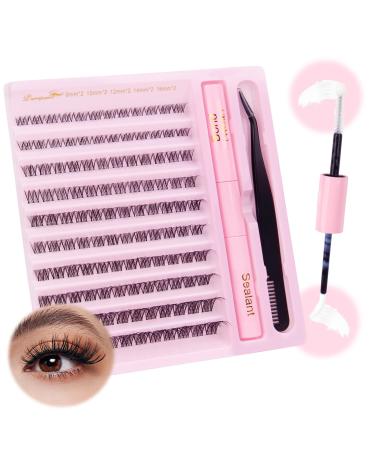 Parriparri Cluster Lashes Kit Clear Band 120Pcs Individual Lashes with Bond and Seal and Lash Extension Applicator Natural Eyelash Extensions Kit False Eyelashes DIY at Home (8-16MM MIX) Clusters Kit-W61