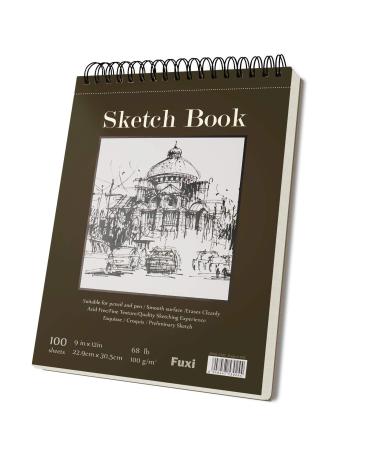 9 x 12 inches Sketch Book, Top Spiral Bound Sketch Pad, 1 Pack 100-Sheets (68lb/100gsm), Acid Free Art Sketchbook Artistic Drawing Painting Writing Paper for Kids Adults Beginners Artists