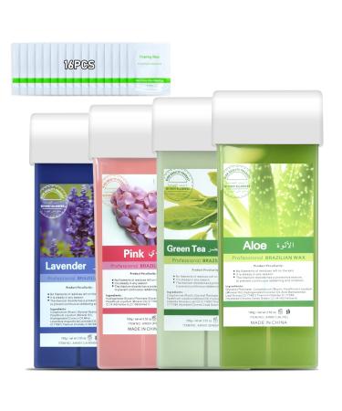 Roll On Wax Seopri Plant Combination Hair Removal Wax Cartridge Depilatory Wax Roller Refill Hair Removal Wax Roller Wax Cartridge Refill for Body Waxing Leg and Arms (4 Pack)
