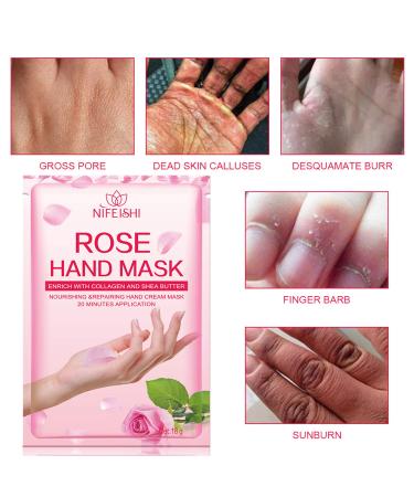 Rose Moisturizing Hand Peel Mask (5 Pack) Exfoliating and Hydrating Gloves for Baby Soft Hands - Repair Dry and Rough Skin - Men and Women - Buy Online on SooperMarket.com