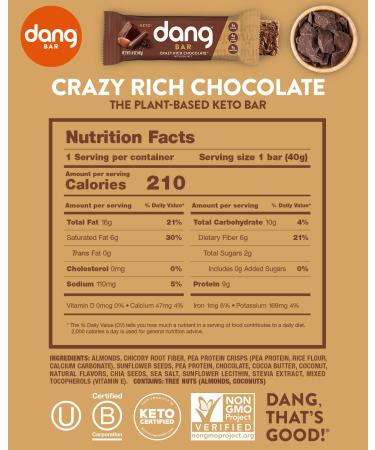 Dang Keto Bar - Crazy Rich Chocolate with Sea Salt | 12 Bars (1.4 oz each) - Low Carb Snack - Buy Online on SooperMarket.com