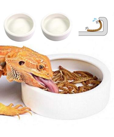 Reptile Food Dish Bowl, Worm Water Dish Small (2.75in) Lizard Gecko Ceramic Pet Bowls, Mealworms Bowls for Leopard Bearded Dragon Chameleon Hermit Crab Dubia Cricket Anti-Escape Mini Superworm Feeder Small-2Pack 1White