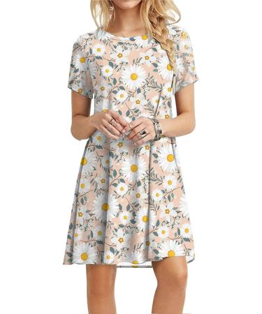 ZSDVBZS Summer Dress 2023 - Casual Loose Short Sleeve T Shirt Dress for Women - Boho Swing Beach Cover Up - Pink - X-Large - Buy Online on SooperMarket.com
