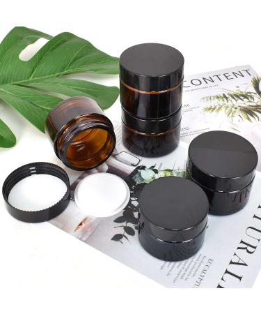 Amber Glass Containers - 6 Pack 30ml/50ml Refillable Ointment Pots for Cosmetics Creams & Oils - Eco-Friendly Brown Glass Jars for Women & Girls - Buy Online on SooperMarket.com