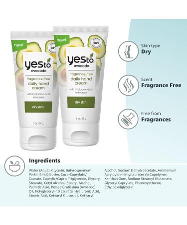 Yes To Avocado Hand Cream | Fast-Absorbing Formula | Omega 3, Hyaluronic Acid, Glycerin | Natural, Vegan, Cruelty-Free | 3 Oz (2 Pack) - Buy Online on SooperMarket.com
