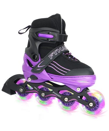 Adjustable Kids Inline Skates Girls Boys, Purple&Black Roller Blades Adult Female, All Wheels Light up Kids Skates for Beginner Outdoor and Indoor Medium - Big Kid