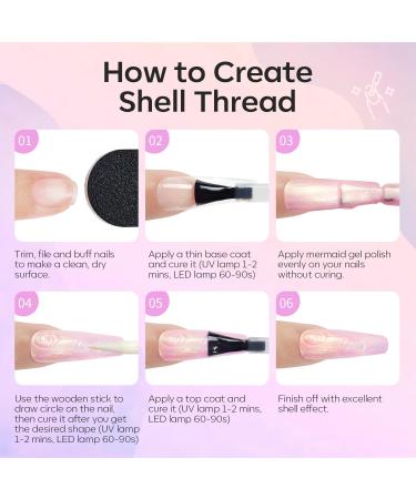 Modelones Gel Nail Polish 6 Colors Shimmer Pearl White Pink Purple Mermaid Nail Drawing Glitter Gel Polish Soak Off Led Summer Nail Gel Swirl Shell Thread Effect DIY Mani Gift with Dotting Pen Pearl Purple - Buy Online on SooperMarket.com