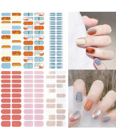 NAILDOKI Nail Stickers 6 Sheets x 22 Pieces Full Wraps Nail Polish Strips Self-Adhesive Gel Nail Art Decals for Women Girls B1-03