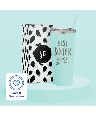 Best Sister Ever Insulated Stainless Steel Tumbler - Personalized Funny Mug for Coffee, Wine & Travel - Slide Close Lid & Straw - Mint/22 - Buy Online on SooperMarket.com