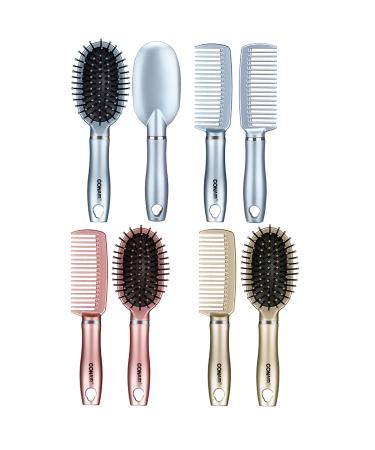 Conair Detangle & Style Wide-Tooth Comb and Travel Hairbrush Set Detangler Brush and Comb Set 2 Count Color May Vary Metal Travel Brush Set