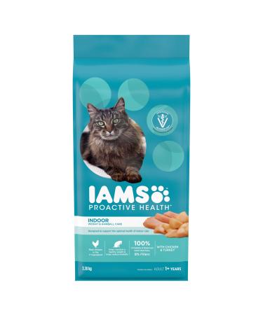 IAMS Proactive Health Dry Cat Food Adult - Indoor Weight & Hairball Care - Chicken & Turkey 3.18kg Bag 3.18 kg (Pack of 1) Dry Cat Food