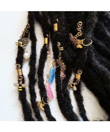 12 PCS Locs Hair Jewelry Braids Hair Clips - Adjustable Hair Cuffs with Vintage African Pendant Charms - Handmade Crystal & Metal Bee Owl Accessories - Buy Online on SooperMarket.com