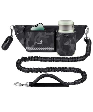 ETACCU Hands Free Dog Lead Dog Running Lead with Waist Belt Adjustable Waist Dog Lead with Pockets & Dual Padded Handles and Reflective Stitches for Walking Jogging and Running (Large 20-120 lbs)