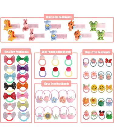 HQCM 60 PCS Seamless Ponytail Holder Hair Accessories for Girls - Multicolor Mini Baby Cartoon Hair Ties with Bow, Elastic Bands, and Clips for Kids - Buy Online on SooperMarket.com