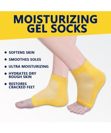 Moisturizing Gel Heel Socks - 2 Pairs for Cracked Feet Care | Night Treatment for Dry Heels | Spa Socks for Men & Women - Yellow Regular - Buy Online on SooperMarket.com