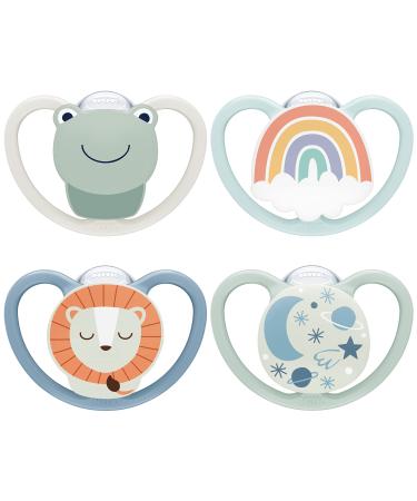 Nuk Space Day & Night Baby Casing |0-6 months |In the dark shining pacifiers with additional openings for sensitive skin |BPA-free silicone |Frosch & L we |4 pieces of 0-6m blue