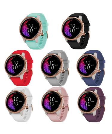 TECKMICO 8PCS Bands Compatible with Garmin Venu,20mm Silicone Replacement bands with Rose Gold buckle for Garmin Venu/Vivoactive 3/Vivomove Luxe bands,NO Watch (8-Pack)