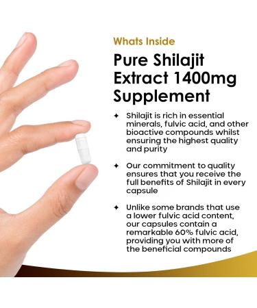 Shilajit 1400mg Supplement Pure Himilayan Shilajit 60% Fulvic Acid High Strength No Binders or Fillers - Pure Shilajit (120 Capsules) - Buy Online on SooperMarket.com