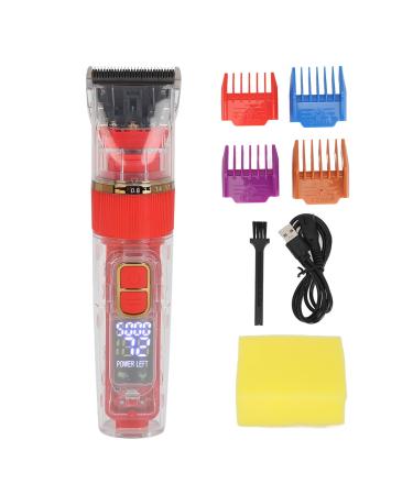 Transparent Electric Hair Clipper Hair Cutting Kit 4pcs Guided Combs Adjustable Rechargeable Ergonomic Handle Transparent Electric Hair Clipper Incisive Knife for Salon(Red)