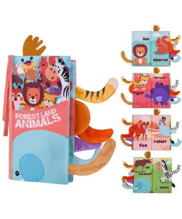 Vicloon Baby Soft Books Baby Bath Cloth Book Quiet Books for 0-3 Year Old Toddlers Kids First Year 3D Animals Tails Crinkle Sensory Touch and Feel Book Forest Land