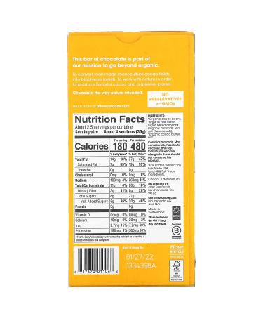Alter Eco Organic Dark Chocolate Bar - 70% Cocoa with Salted Almonds | 2.82 oz - Buy Online on SooperMarket.com