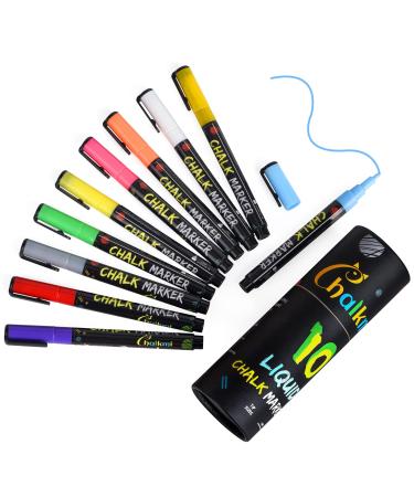 ZODDLE Liquid Chalk Markers, (1mm Extra Fine Tip, 10 Vibrant Colors) Erasable Marker Pen - For Blackboards, Chalkboard, Glass, Window, Label Liquid Chalk-10