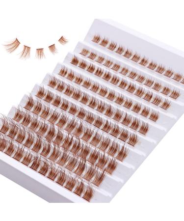 outopen Brown Lashes Clusters 140Pcs Natural Look False Eyelashes Extensions D Curl Wispy Cat Eye Lashes Individuals DIY Lash Extensions at Home (Z01)