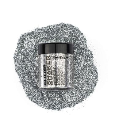 Stargazer Glitter Shaker Silver. Cosmetic glitter powder for use on the eyes lips face body hair and nails.