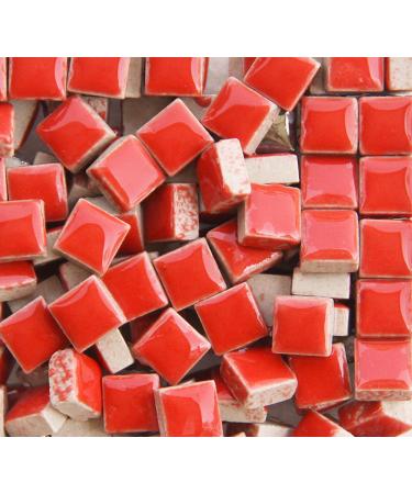 PINUO&KE 200 Pieces / 200 g Square Shapes 1x1 cm Square Ceramic Mosaic Mosaic Tiles for Crafts  Colorful Stained Glass Pieces for Mosaic Projects - Red Red 200g