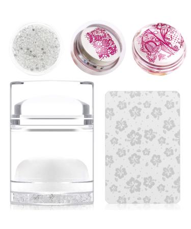 Silicone Jelly Dual-end Stamper with Scrapers Set Jiulory Silicone Nail Stamper Transparent and Soft Nail Stamping Kit for DIY Gel Nail Art Polish French Tip Manicure Nail Art Tools Accessories