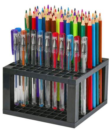 96 Hole Pencil & Brush Holders 2 Pack Multi Bin Plastic Desk Stand Organizer Holding Rack for Pens Paint Brushes Colored Pencils Gel Pens Markers and Modeling Tools Storage & Organizing Crate