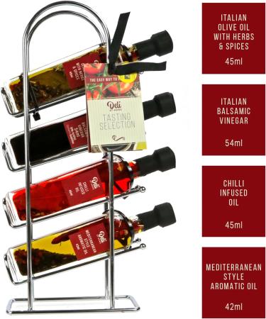 Premium Olive Oil Gift Set - 4 Infused Olive Oils & Balsamic Vinegar in Metal Rack - Perfect Italian Cooking Gift for Chefs - Buy Online on SooperMarket.com