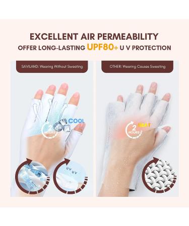 Saviland UV Gloves for Nails - UPF80+ High-tech Fingerless Gloves for Manicures | Anti UVA & UVB Protection | Gel Nail Lamp Skin Care | Prevents UV Harm - White - Buy Online on SooperMarket.com