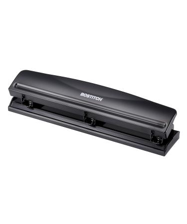 Bostitch Office 3 Hole Punch  Durable Metal Rubber Base  12 Sheets  Black