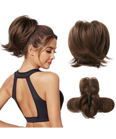 REECHO Messy Bun Hair Piece Claw Clip Hair Bun Short Ponytail Extension with Bendable Metal Wire Fake Bun Hair Pieces for Women - Chocolate Brown
