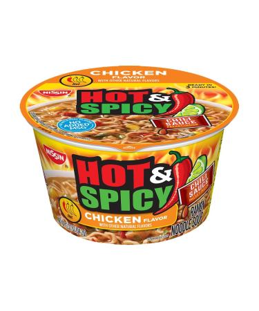 Nissin Bowl Noodles HOT & Spicy CHICKEN Flavor Microwavable and Spoonable Noodles & Soup with Og Trans FAT for Best in Ramen Instant Noddle Soup- 12 Pack of 3.32 Oz Cups