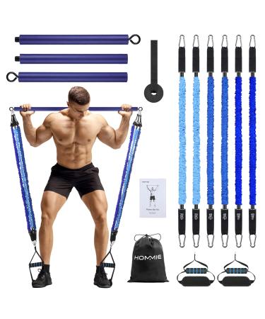 Hommie Pilates bar kit with resistance bands for women and men 3 pieces stick squat yoga pilates resistance bands with handles door anchors & foot loops for Pilates strength training 9 18 27 kg