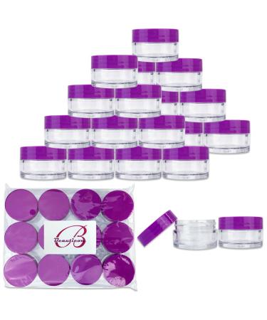 Beauticom 24 Pieces 20G/20ML Round Clear Jars with Purple Lids for Lotion Creams Toners Lip Balms Cosmetic Makeup Samples - BPA Free
