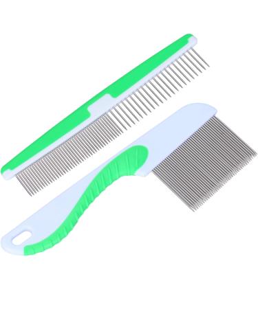 Pieces Dog Comb Stainless Steel Cat Comb Flea Comb Cat Comb Dog Comb for Dogs Cats with Short Medium Long Hair (Green)