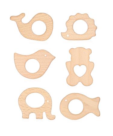 Rosewinec 6 pieces baby bite ring wood baby wooden figures of course wood rings baby childhood diseases handmade trailer kit for diy jewelry craft