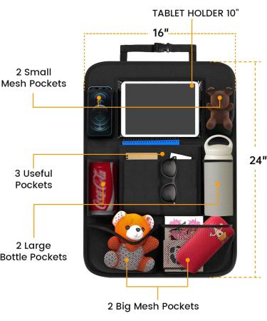 ACELIFE Car Seat Organizer for Kids - 2 Pack Backseat Protector with iPad Holder, Kick Mat, 9 Pockets - Black Car Accessories for Toddlers - Buy Online on SooperMarket.com