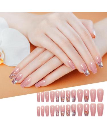 Glossy Fake Nails | Long Stick on Nails with Rhinestones | False Tips Artificial Finger Manicure for Women and Girls Kot-au - Buy Online on SooperMarket.com