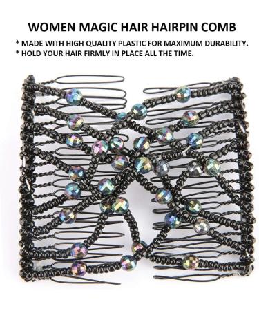BORDSTRACT Magic Hair Comb Elastic Beaded Double Comb Hair Clip for Long Lasting Updo Popular Hairstyles (Black) Random - Buy Online on SooperMarket.com