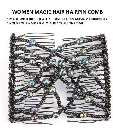Salmue Hair Combs with Elastic by HairZing - Double Comb for Thick Hair - Magic Easy Beads - Stretchy Hairpin for Women & Girls - Black - Buy Online on SooperMarket.com