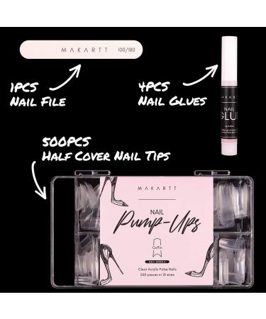 Makartt Soft Gel Nail Tips Press On Nails Set - 500 Clear Coffin Nail Tips, Glues, File, Case - Half Cover False Nails Kit - Buy Online on SooperMarket.com