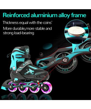 Adjustable Kids Roller Blades with Illuminating Wheels - Green Medium - Big Kids (Sizes 1-4 US) - Buy Online on SooperMarket.com