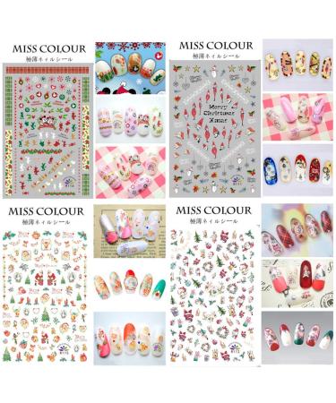 1500+ Christmas Nail Art Stickers - Self-Adhesive Santa, Snowflakes & More | 12 Large Sheets for Festive Nail Designs - Buy Online on SooperMarket.com