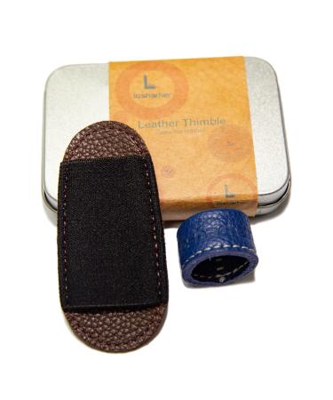 losharher Sewing Leather Thimble for Hand Quilting Knitting Thimble Pad Finger Cover Embroidery Craft Accessories 2 Pack Thimbles with Metal Case(M)