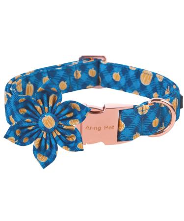 Aring Pet Pumpkin Dog Hales Band Cotton Halloween Plaid Dog Halison With Flower Adjustable Blue Halloween Pumpkin Hog Hales Bands For Small Medium Large Dogs X Small (Pack of 1) B: Cardaged Pumpkin