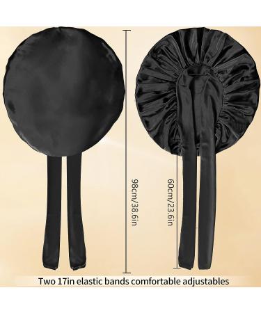 Satin Silk Hair Bonnet for Women | Adjustable Jumbo Sleep Cap for Long Curly Hair | Black - Buy Online on SooperMarket.com